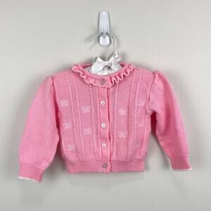Vintage First Impressions Pink Ruffle Bow Cardigan Sweater 6-9 Months